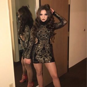 Fashion nova black and gold embellished dress